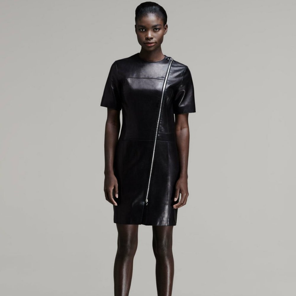 NWT Alexander Wang Women Zip Leather Moto Biker Asymmetric Lambskin Dress Medium